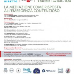 Webinar gratuito “La mediazione come risposta all’emergenza contenzioso” 9 giugno 2020 ore 11.00