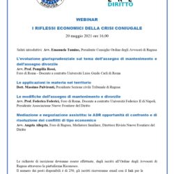 Webinar “I riflessi economici della crisi coniugale” 20 maggio 2021 ore 16